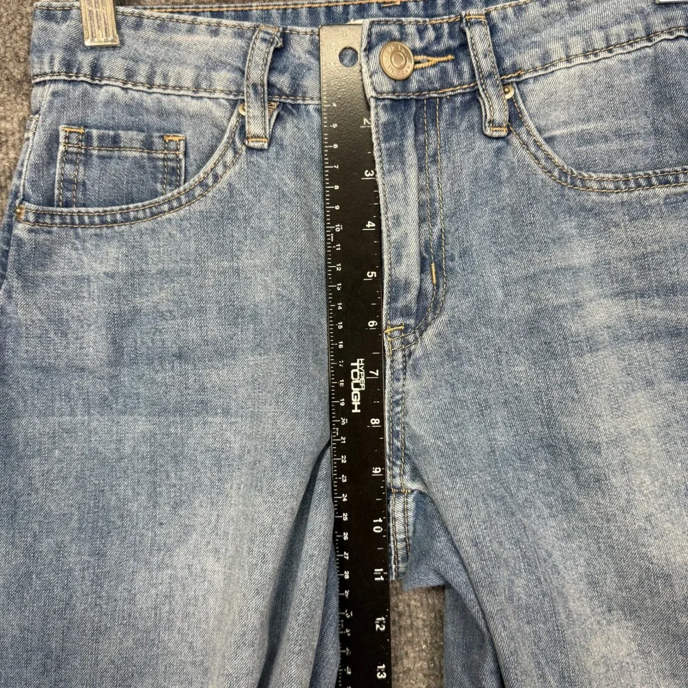 YMI Barrel Fit Jeans Womens 1/25 Light Blue Raw Hem Curved Leg Stretch FP92414